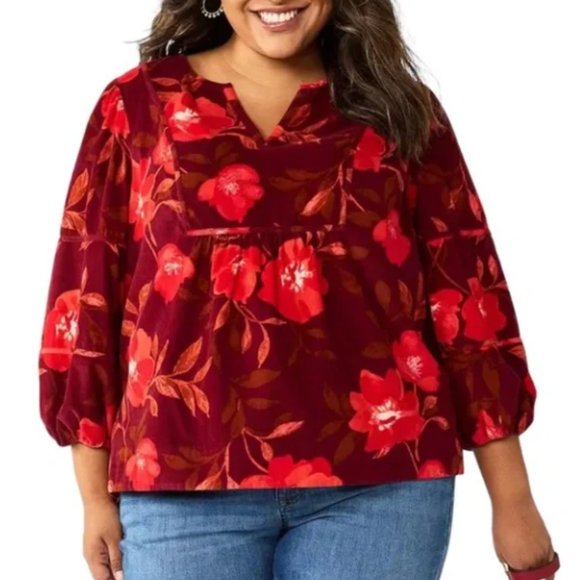 Sonoma Tops - Sonoma Women's Size 2X Red Floral Corduroy Shirt